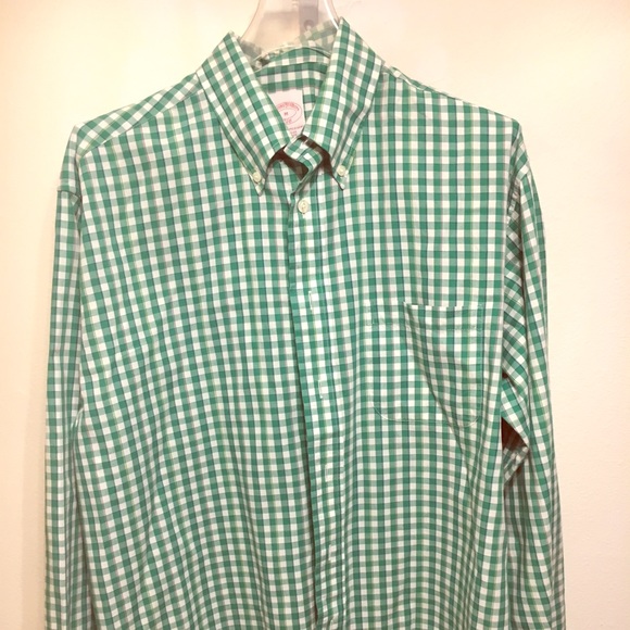 Brooks Brohers 346 green checkers button down - Picture 1 of 4